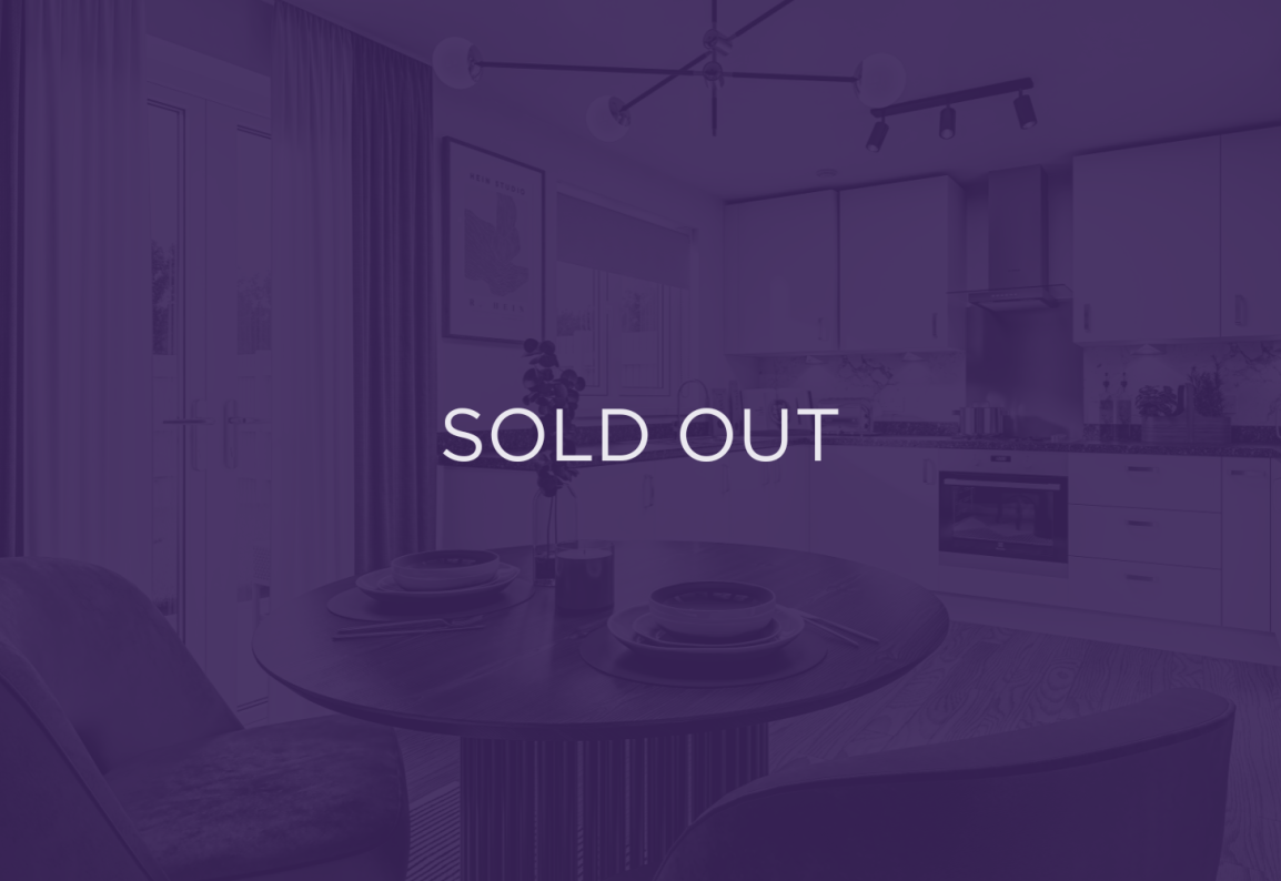 an image of a kitchen unit, with a purple overlay and text that says sold out