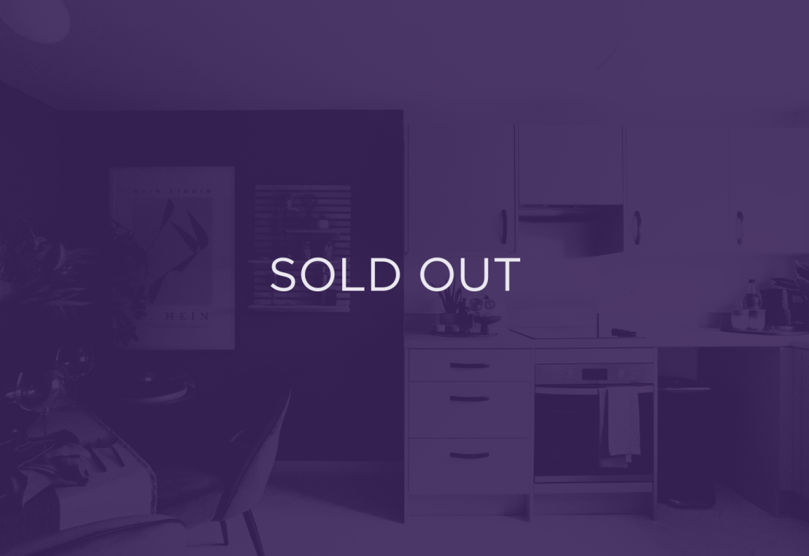 an image of a kitchen, with a purple overlay and text that says sold out.