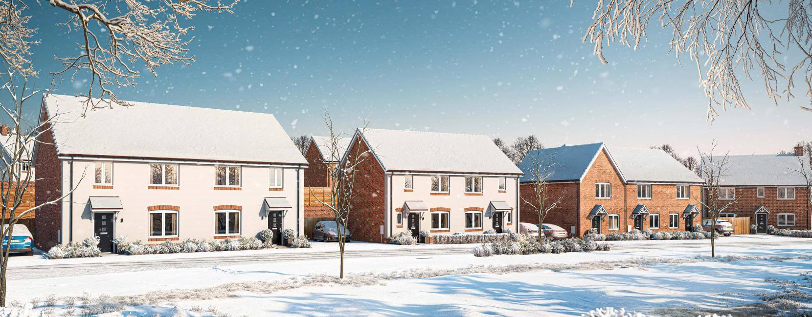 The Spires houses in winter