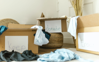 Boxes of clothes to donate