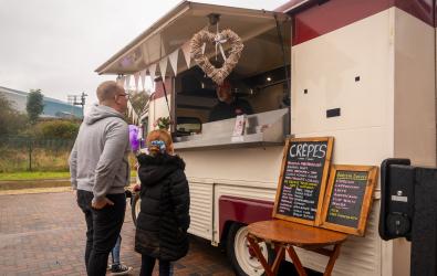 Customers being served at crepe stall at Brindley Meadows show home open event